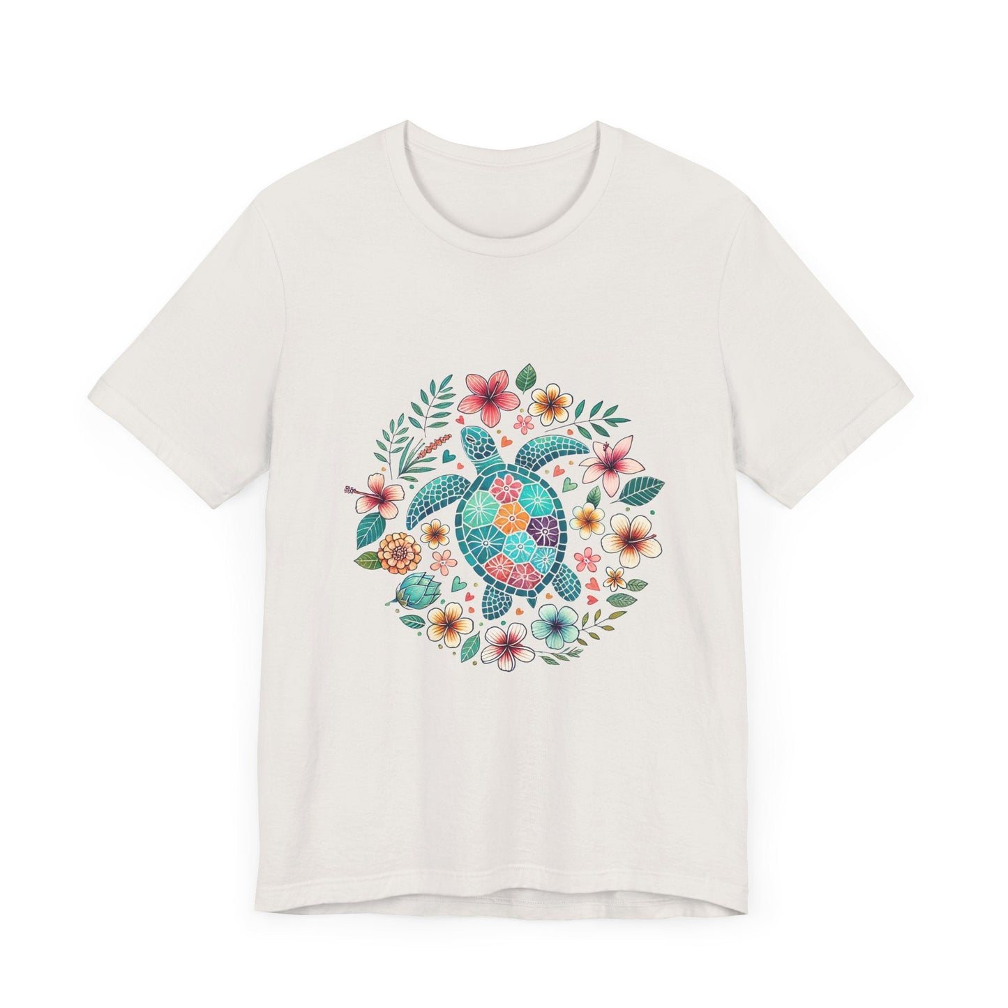 Turtle Ocean Sun T-Shirt, Floral Turtle Shirt, Boho Beach Tshirt - Popbydesign