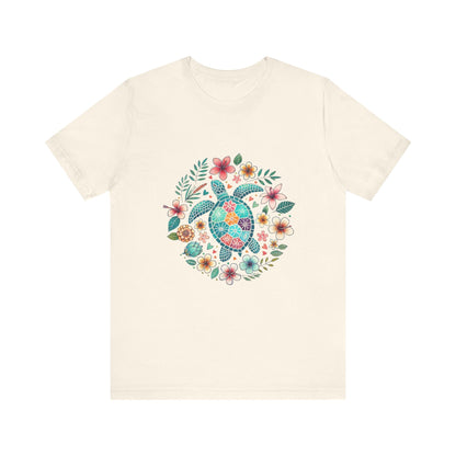 Turtle Ocean Sun T-Shirt, Floral Turtle Shirt, Boho Beach Tshirt - Popbydesign