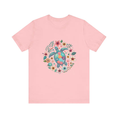Turtle Ocean Sun T-Shirt, Floral Turtle Shirt, Boho Beach Tshirt - Popbydesign