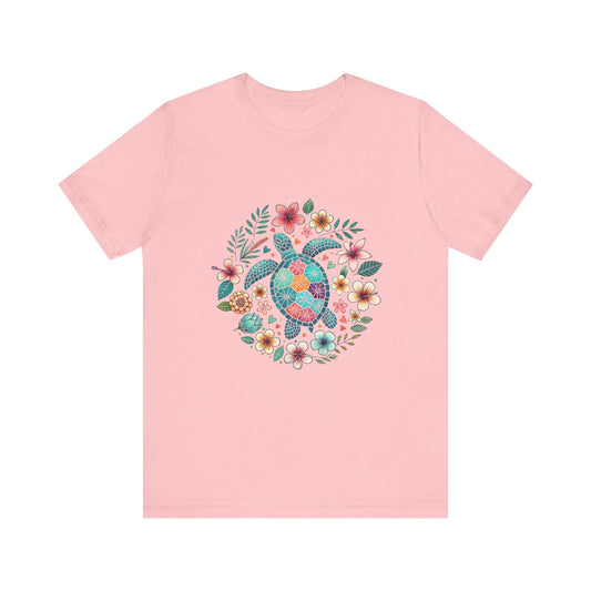 Turtle Ocean Sun T-Shirt, Floral Turtle Shirt, Boho Beach Tshirt - Popbydesign