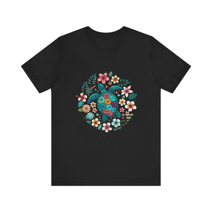 Turtle Ocean Sun T-Shirt, Floral Turtle Shirt, Boho Beach Tshirt - Popbydesign