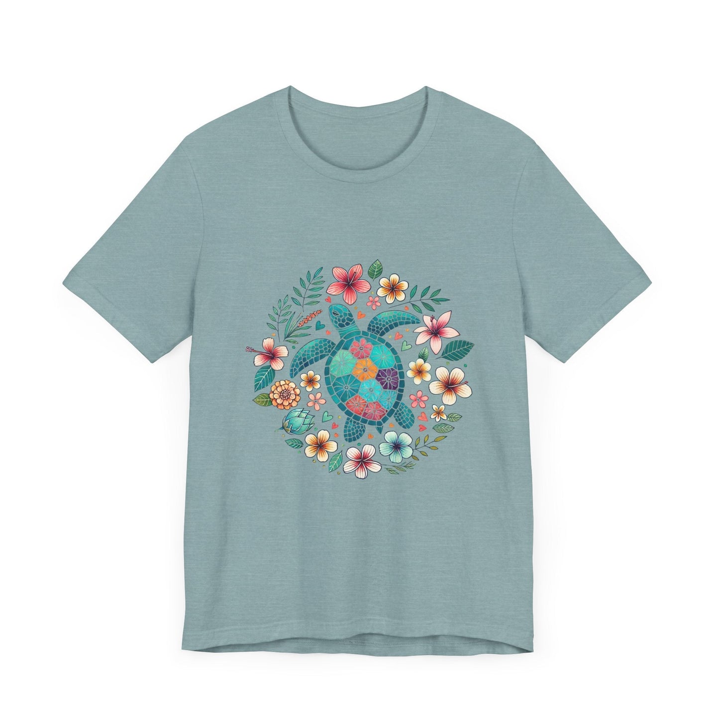 Turtle Ocean Sun T-Shirt, Floral Turtle Shirt, Boho Beach Tshirt - Popbydesign