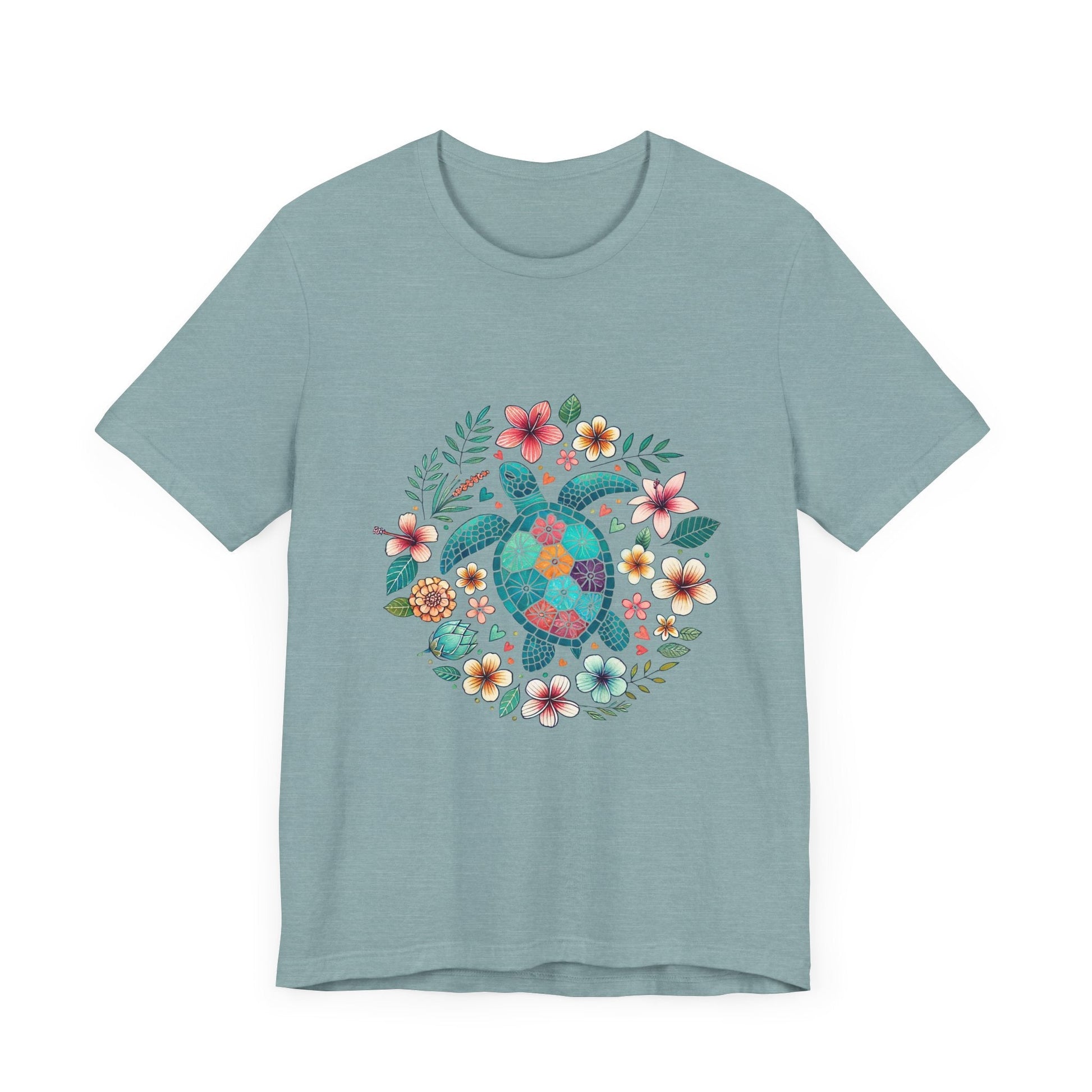 Turtle Ocean Sun T-Shirt, Floral Turtle Shirt, Boho Beach Tshirt - Popbydesign