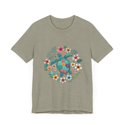 Turtle Ocean Sun T-Shirt, Floral Turtle Shirt, Boho Beach Tshirt - Popbydesign