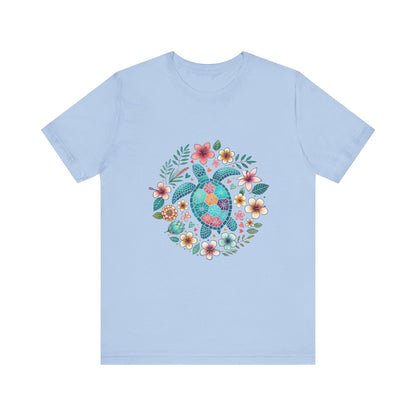 Turtle Ocean Sun T-Shirt, Floral Turtle Shirt, Boho Beach Tshirt - Popbydesign