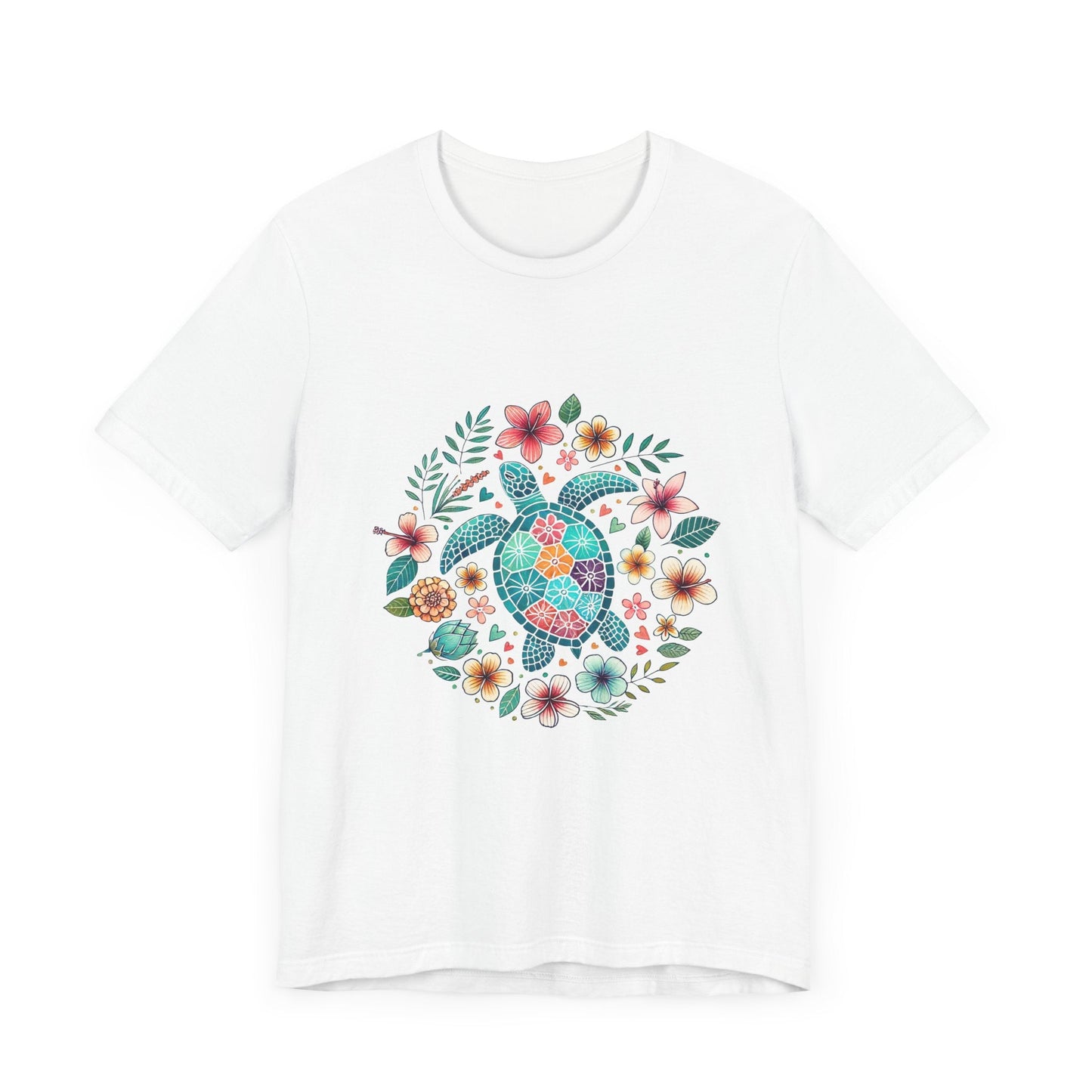 Turtle Ocean Sun T-Shirt, Floral Turtle Shirt, Boho Beach Tshirt - Popbydesign