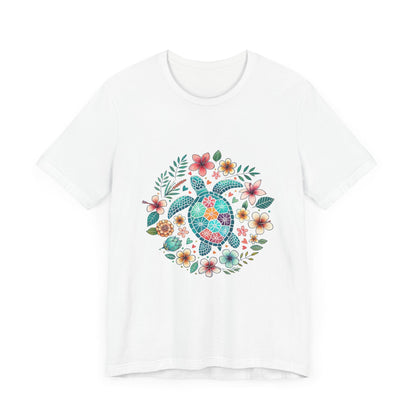 Turtle Ocean Sun T-Shirt, Floral Turtle Shirt, Boho Beach Tshirt - Popbydesign