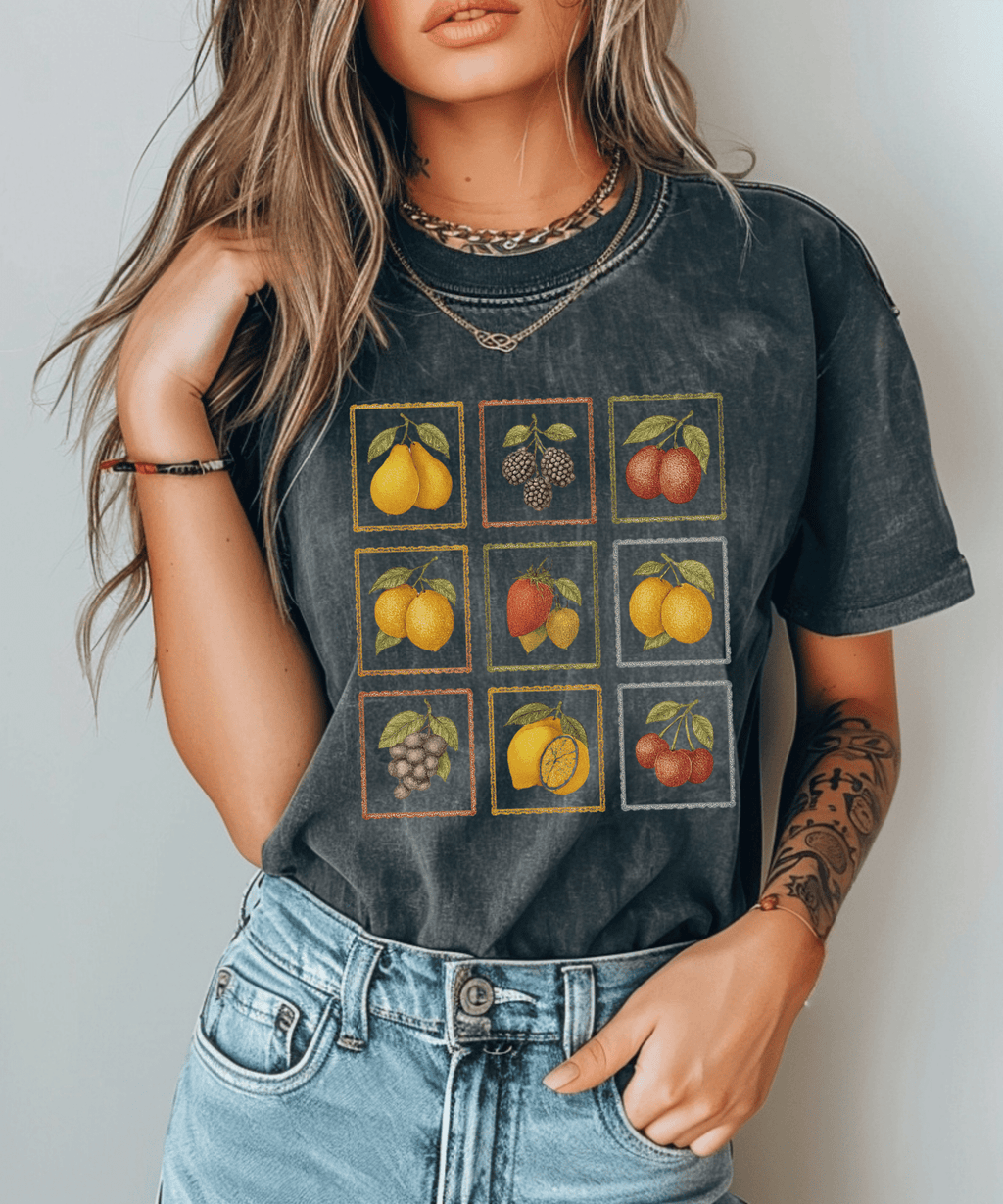 Vintage Fruit Stamp Shirt, Art Graphic Fruit Shirt, Fruit Stamp by PopCultureByDesign36