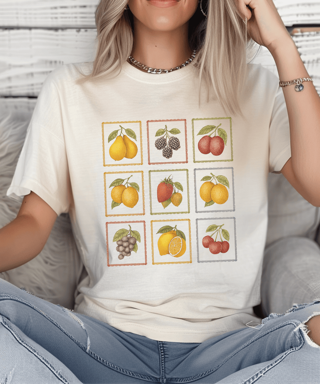 Vintage Fruit Stamp Shirt, Art Graphic Fruit Shirt, Fruit Stamp by PopCultureByDesign36