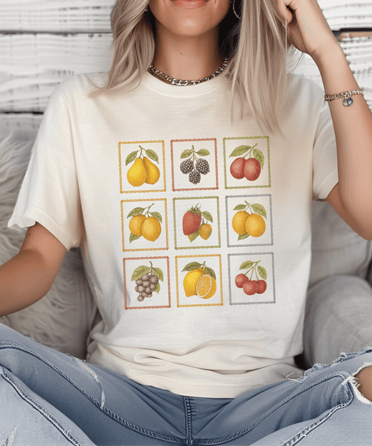 Vintage Fruit Stamp Shirt, Art Graphic Fruit Shirt, Fruit Stamp - Popbydesign