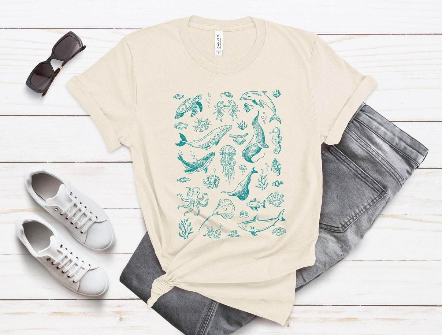 Vintage Ocean Tattoo Style T-Shirt, Retro Ocean Shirt - Popbydesign