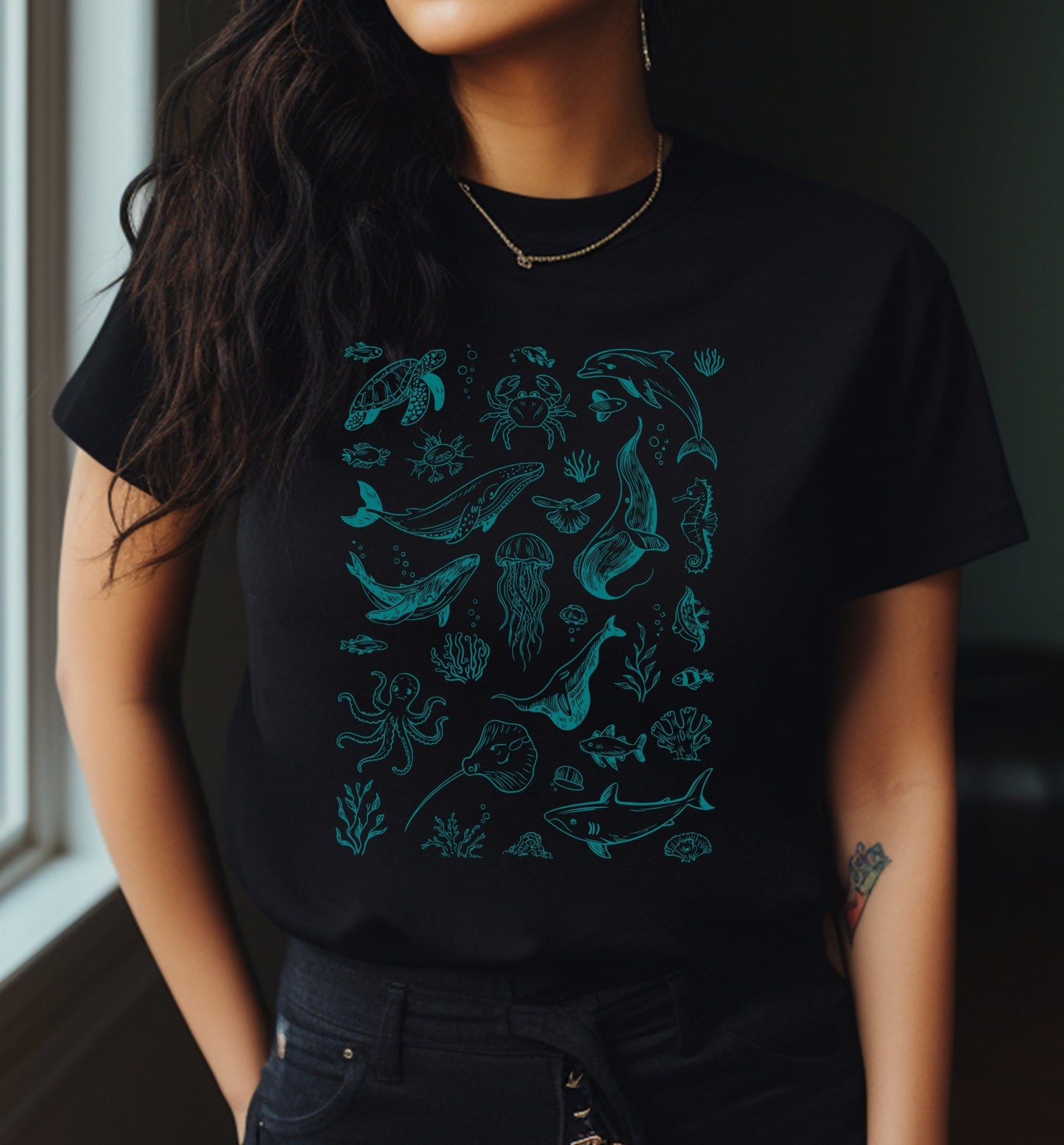 Vintage Ocean Tattoo Style T-Shirt, Retro Ocean Shirt - Popbydesign